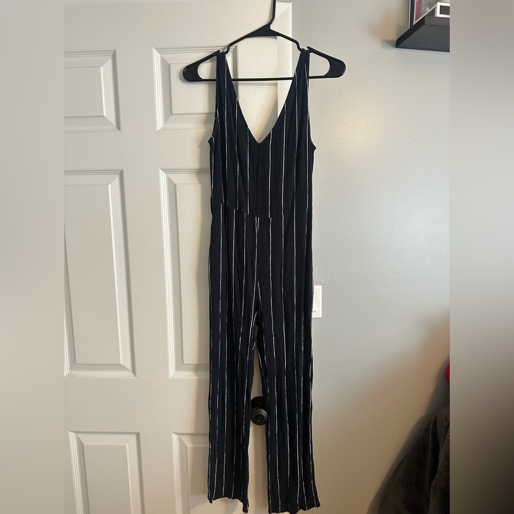 Navy and White Striped Jumpsuit